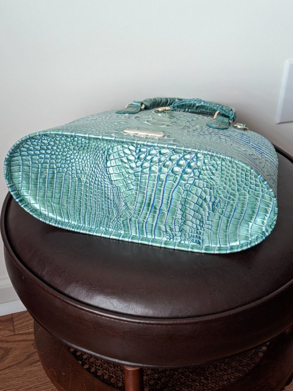 Brahmin Georgina Seafoam Melbourne Satchel Bag Genuine Leather Structured Tote - Picture 10 of 10